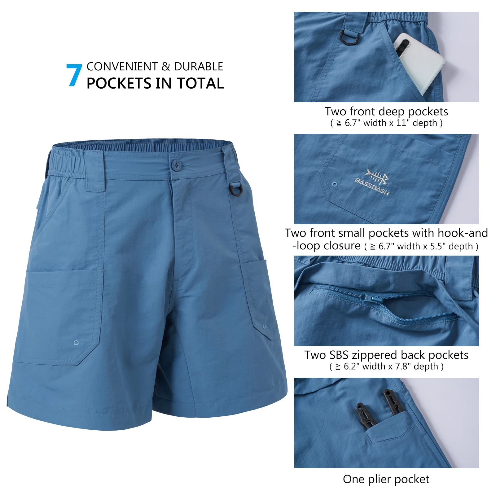 Bassdash Men's 6" Fishing Shorts UPF 50+ Water Resistant Quick Dry Hiking Cargo Shorts with Multi Pocket FS25M