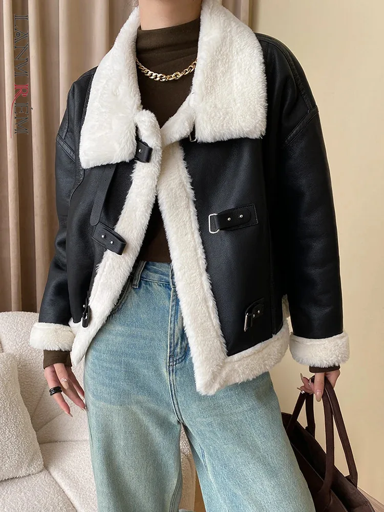 

[LANMREM] Fashion Thick Warm Faux Fur Coats For Women Stand Neck Single Breasted Vintage Outwear 2023 Winter New 26D7460