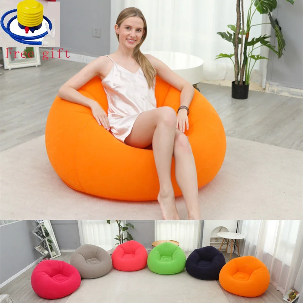 

Lazy Inflatable Sofa Large Spherical Sofa Chairs Flocking PVC Lounge Bean Portable Lounger Seat Bag Home Living Room Furniture