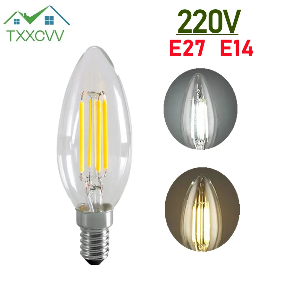

E14 LED Bulb AC220/240V 2W 4W 6W Filament Candle Light C35 Edison Bulb Retro Antique Vintage Style Cold White Warm White