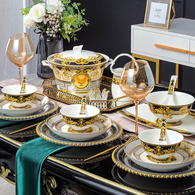 Brand Top Quality Ceramic Porcelain Dinnerware Sets 24K Gold Tableware of  58 Pcs Fashion Dish Plates Set Royal Luxury Cup Kits - AliExpress