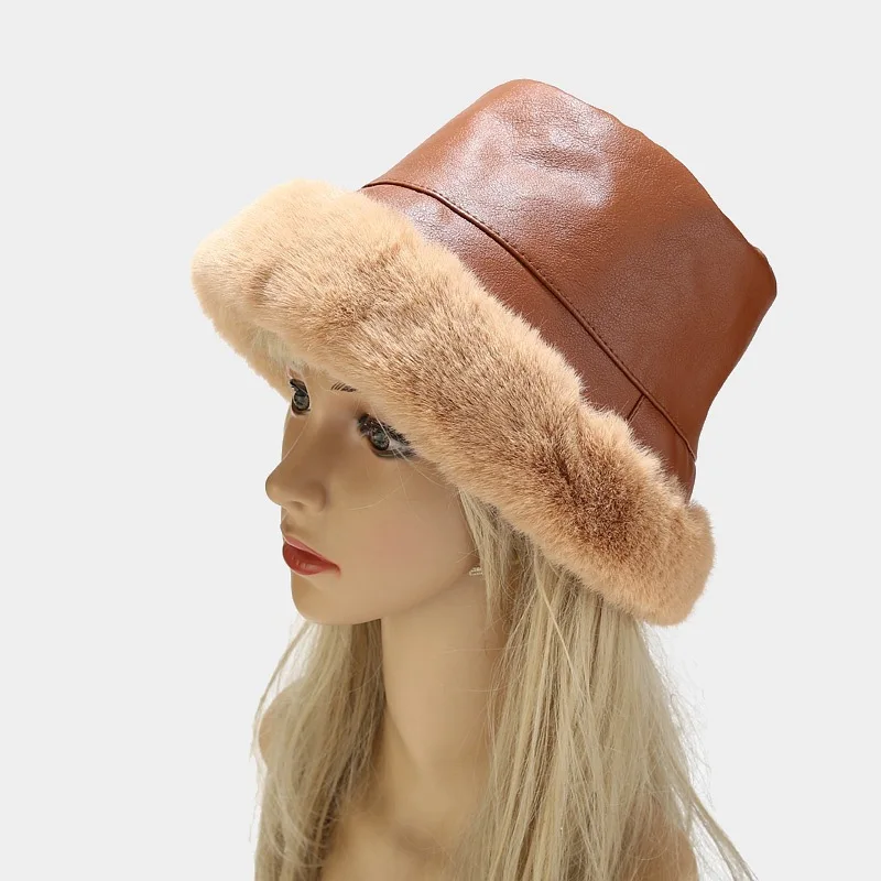 

Bucket Hat Winter Women Warm Flutty PU Thick Holiday Outdoor Accessory
