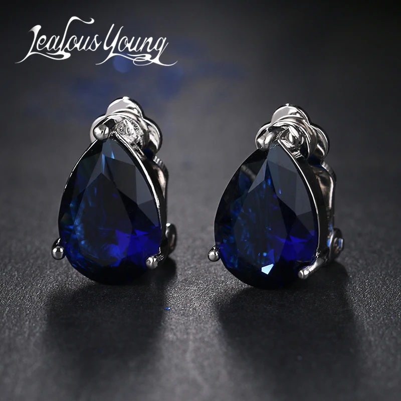 Ear Clip Earrings Clip Earrings Ear Clip Fashion Water Drop Cubic Zirconia With Elegant Blue Stone For Punk Girl Party Gift