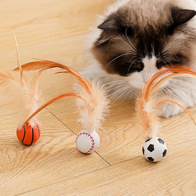 1/3Pcs Pet Cat Interactive Ball Toys Interactive Bouncy Balls with Feathers Indoor Cat Cat Toys Deplete Cat's Excess Energy