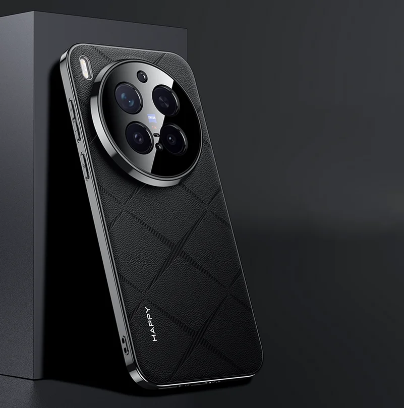 Luxury Plain Leather Case with Camera Lens Protection – Exquisite Texture Cover