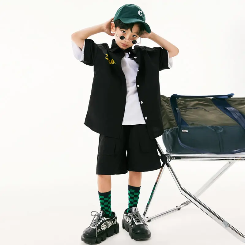 

2023 Summer Boys Hip Hop Top Girls Boys Shirt+Short Pant Sets Child Jogger Street Dance Kids Streetwear Costumes Teen Sport Wear
