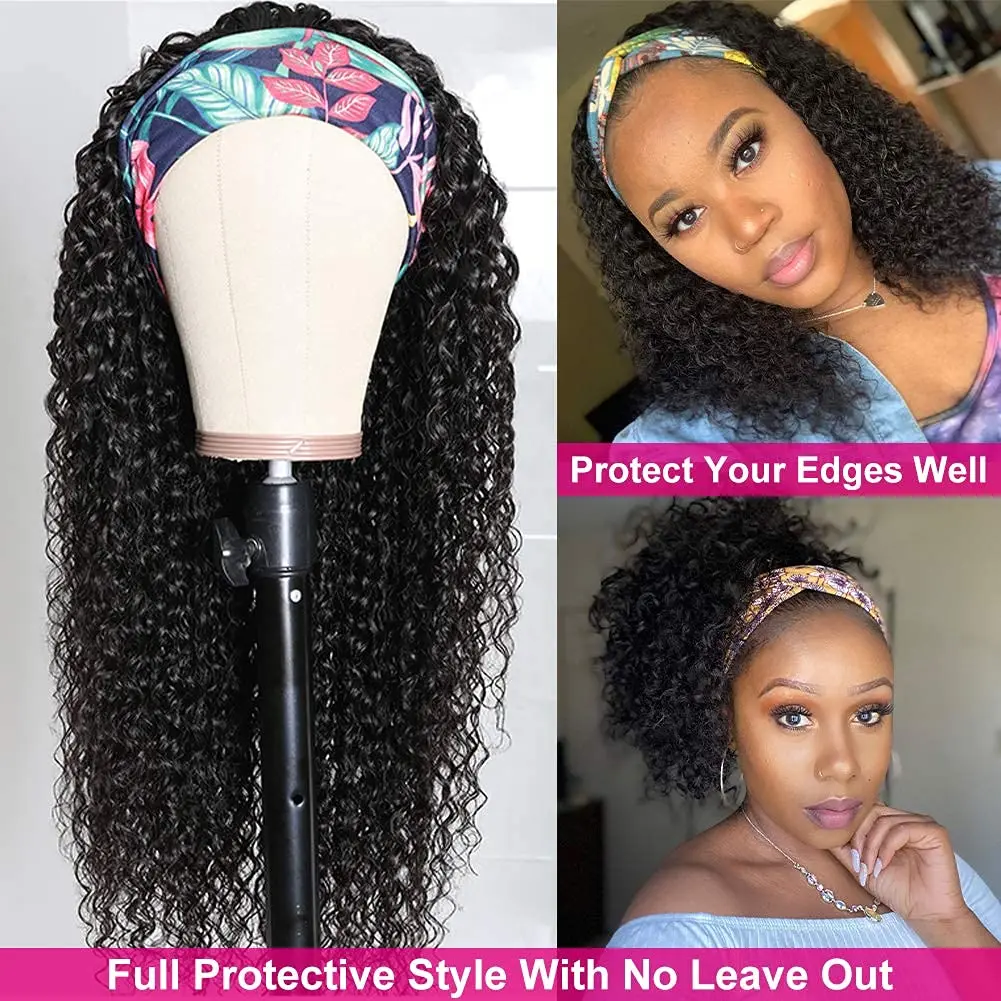 Headband Wigs Human Hair 28 30 32 Inch Water Wave Wigs 100% Real Hair Curly wig None Lace Front Wigs Full Machine Made Wigs 4