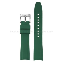 Universal Curved End Rubber Watch Band - Available in Multiple Sizes for Men and Women, Sports Style Bracelet (Green)
