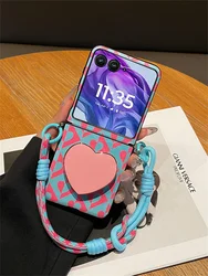 Korean Cute Blue Pink Love Heart Holder Portable Rope Phone Case Cover for 60ultra(70ultra) (A)