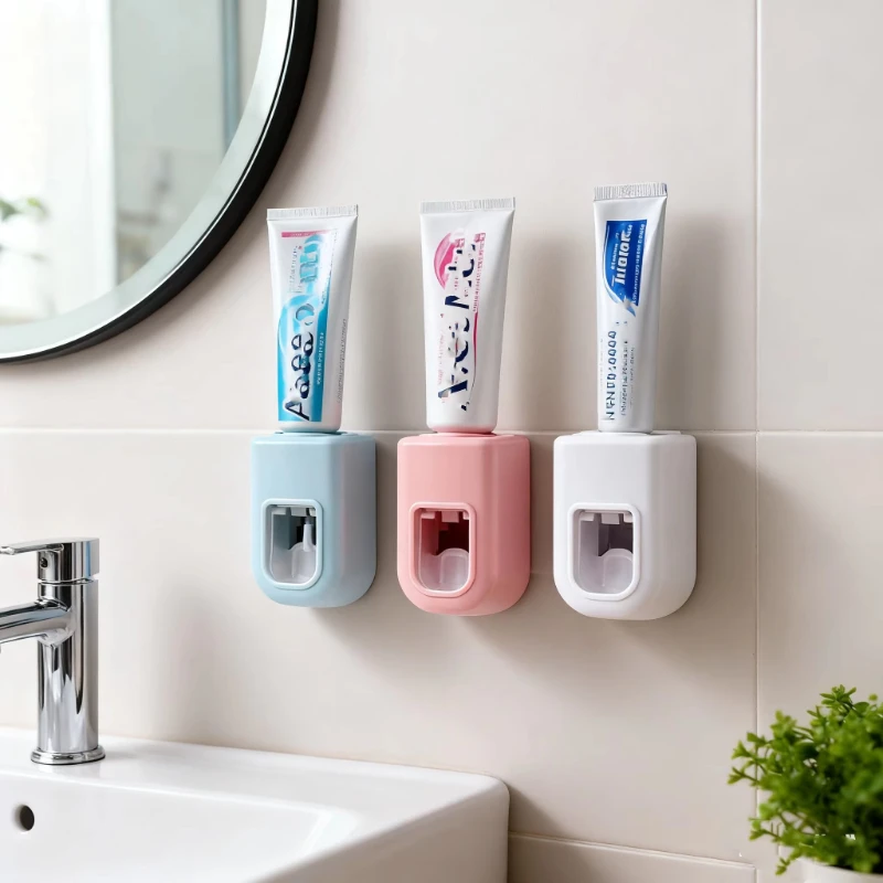 ที่บีบยาสีฟันกันน้ำพร้อมที่วางแปรงสีฟันแบบติดผนังอัตโนมัติ อุปกรณ์ในห้องน้ำ 1