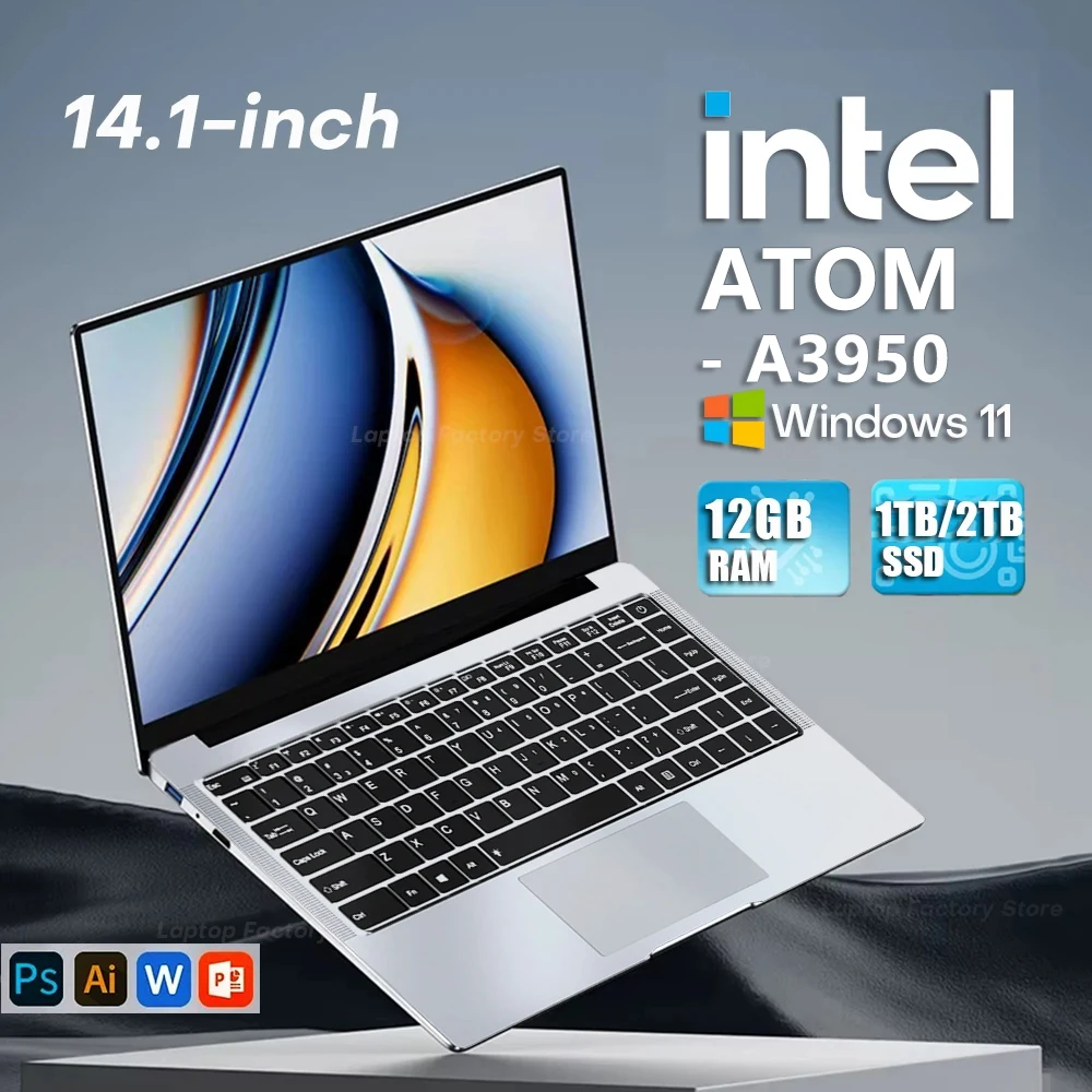14.1インチ Windows 11 Intel Atom A3950 ネットブック 1920*1080