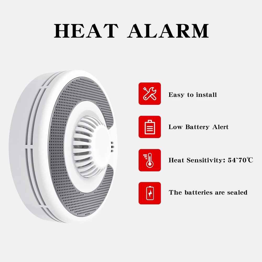 Smart Heat Detector Tuya APP 10Year Battery Fire Temperature Sensor Alarm Wi-Fi Heat Alarm Fire Home Security Smart Home
