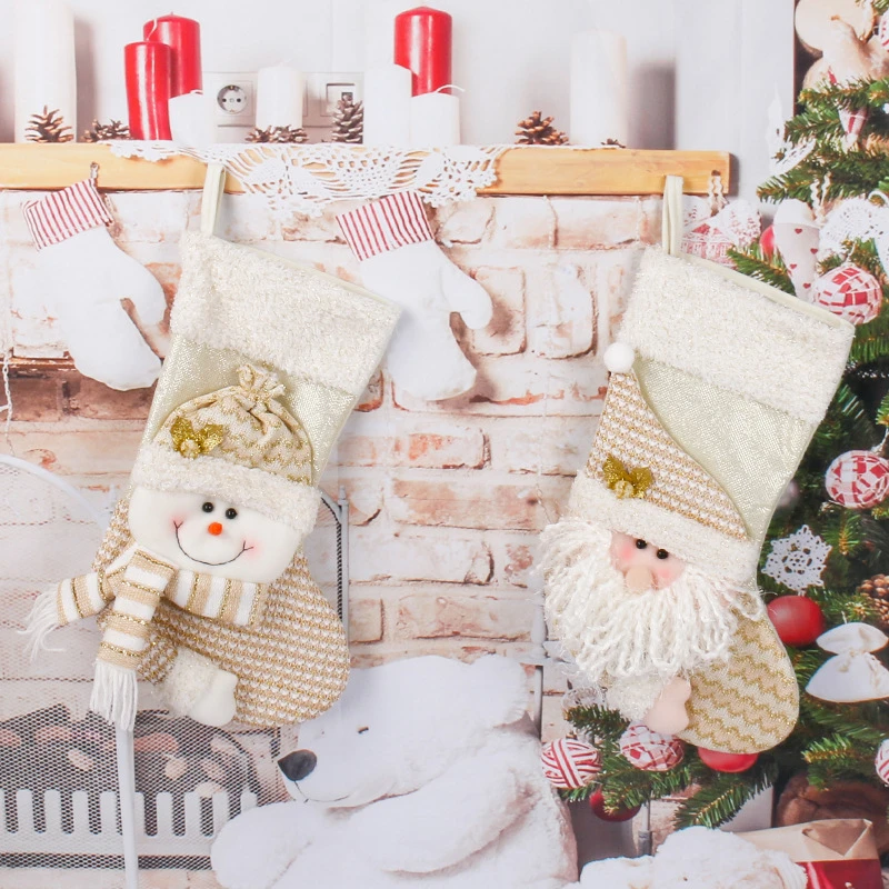 

Christmas Stockings White Stamping Gold Snowflake Xmas Ornaments Christmas Pendant Christmas Tree Decorations Noel Gift Socks