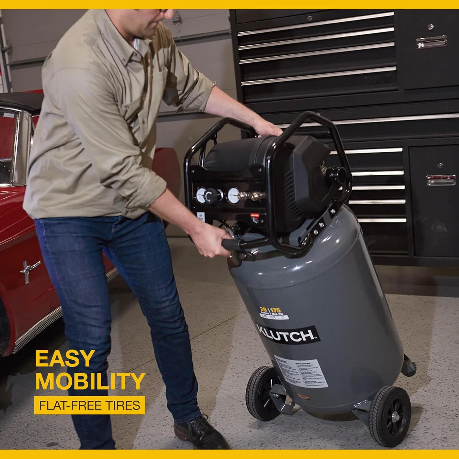 Klutch 29-Gallon Air Compressor, 2.5 HP, 120 Volts, 175 PSI