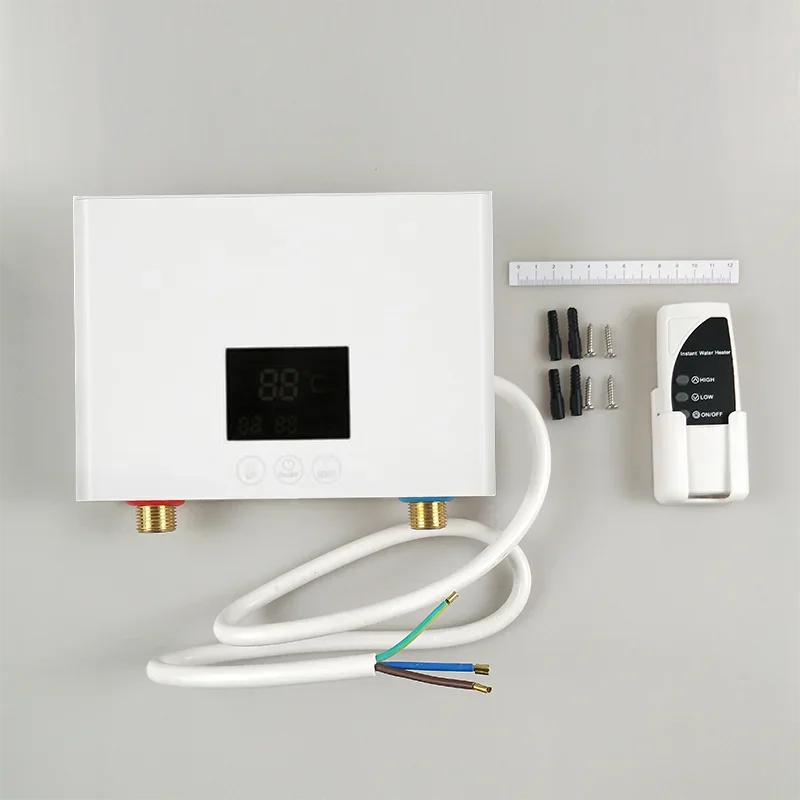 Instant Water Heater 3KW Mini Electric Tankless Water Heater Wall-Mounted with LED Display Remote Control for Kitchen Bathroom