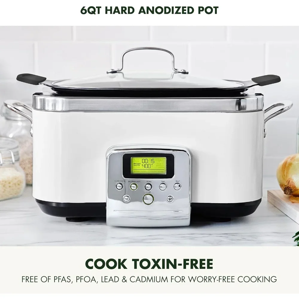 Slow Cooker 6QT, Dishwasher Safe Lid & Removable Crock, Elite 8 - in -1 Programmable Ceramic Nonstick Multi Electric Slow Cooker 2
