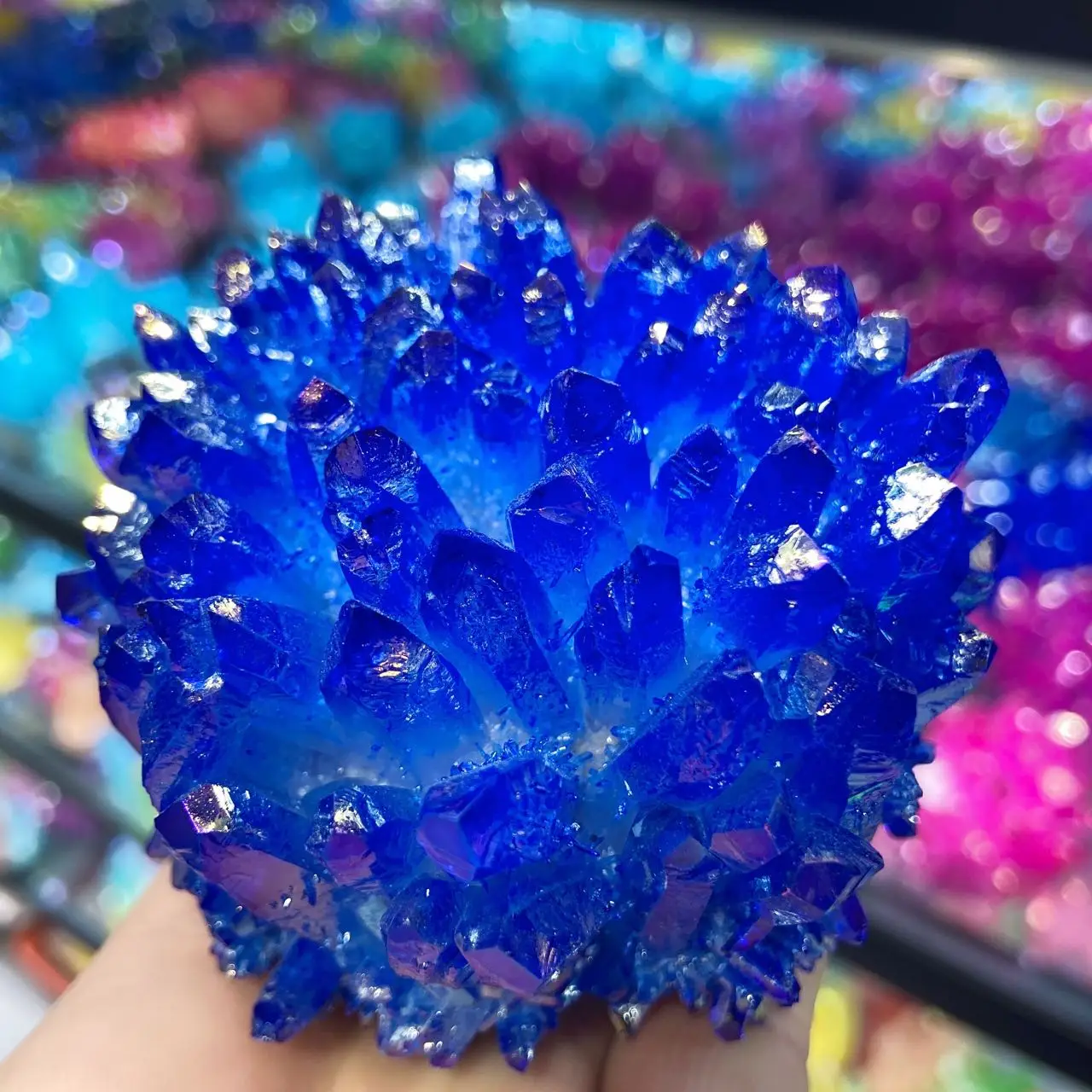 

1PC Natural Crystal Cluster Electroplate Blue Quartz Health Healing Reiki Stone Crystal Point Specimen Home Decor Collection