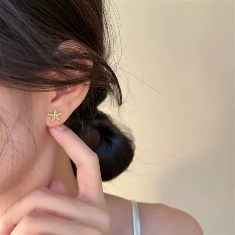 Starfish Pearl Stud Earrings - Asymmetric Boho Design With Glitter CZ, Lightweight Summer Jewelry