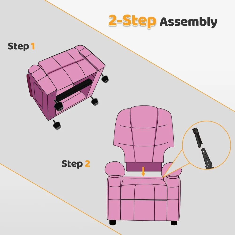 Big Kids Recliner for Ages 3+, Child Reclining Chair, Toddlers Recliner Sofa with Cup Holders 4