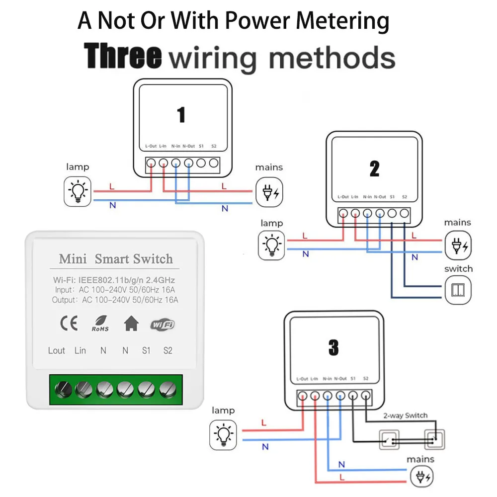 16A Tuya WiFi 스마트 스위치 양방향 제어 스위치 미니 스마트 차단기 스마트 라이프 제어 Alexa Google Home Alice와 함께 작동