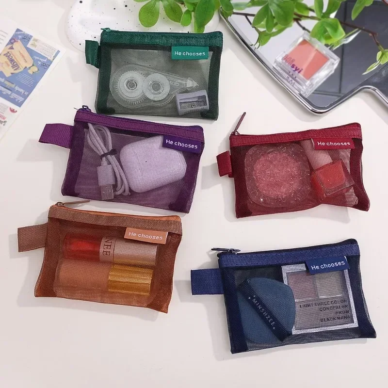 Portable Mini Coin Purse Bags Nylon Mesh Storage Bag for Money Key Lipstick Earphone Data Cable ID Card Credit Holder Wholesale 2