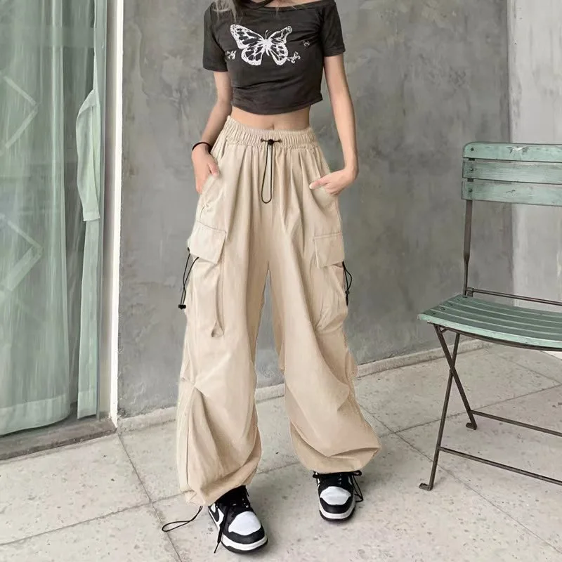 Vintage Baggy Cargo Pants For Women High Waist, Wide Leg, Pockets