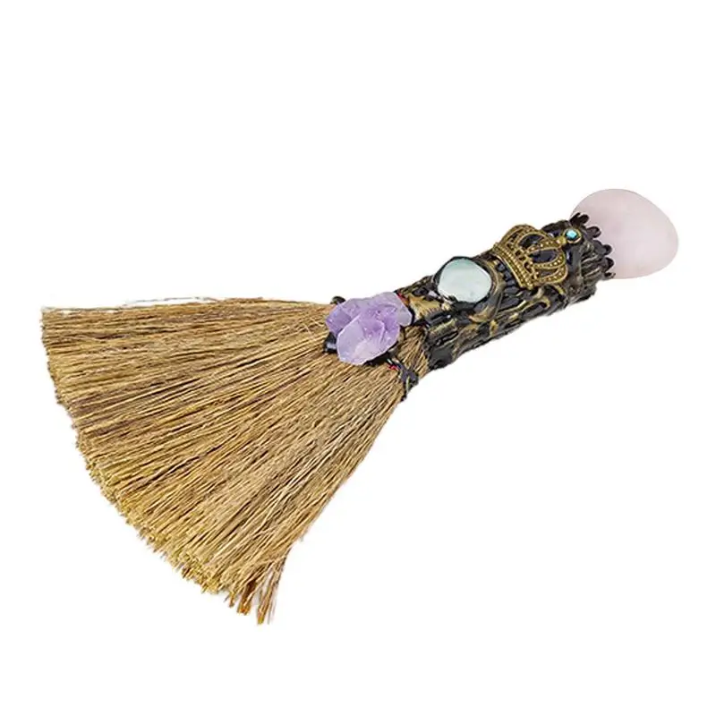 

Witch Altar Broom Halloween Dust Removal Broom Witch Broomstick Photo Props Natural Palm Witch Altar Broom for Halloween decor