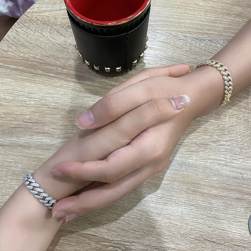 EWYA S925 Sterling Silver Plated 18K Gold Cuban Bracelet for Women Men High Carbon Zircon Diamond Bracelets Hip Hop Link Chain 5