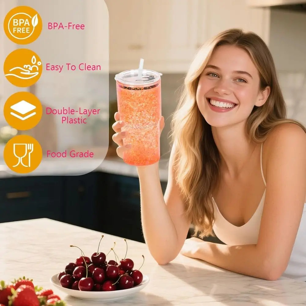 18OZ DIY Snowglobe Tumbler with Pre Drilled Hole Reusable Plastic Water Bottles Break-Resistant Mason Jar Cups for Holiday Gifts