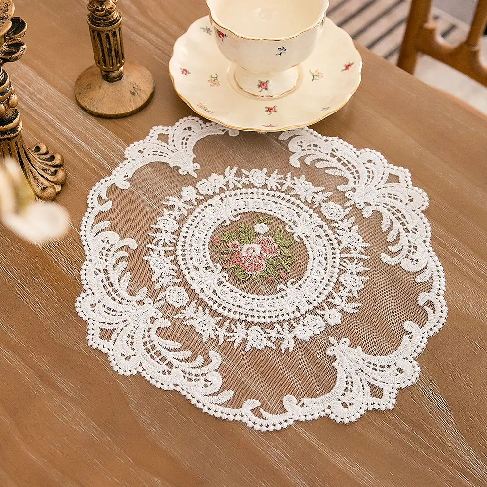 Retro Lace Placemats Handmade Embroidered Table Lace Tablecloth Pastoral Coaster Mat European Bedside Table Placemat Exquisite 1