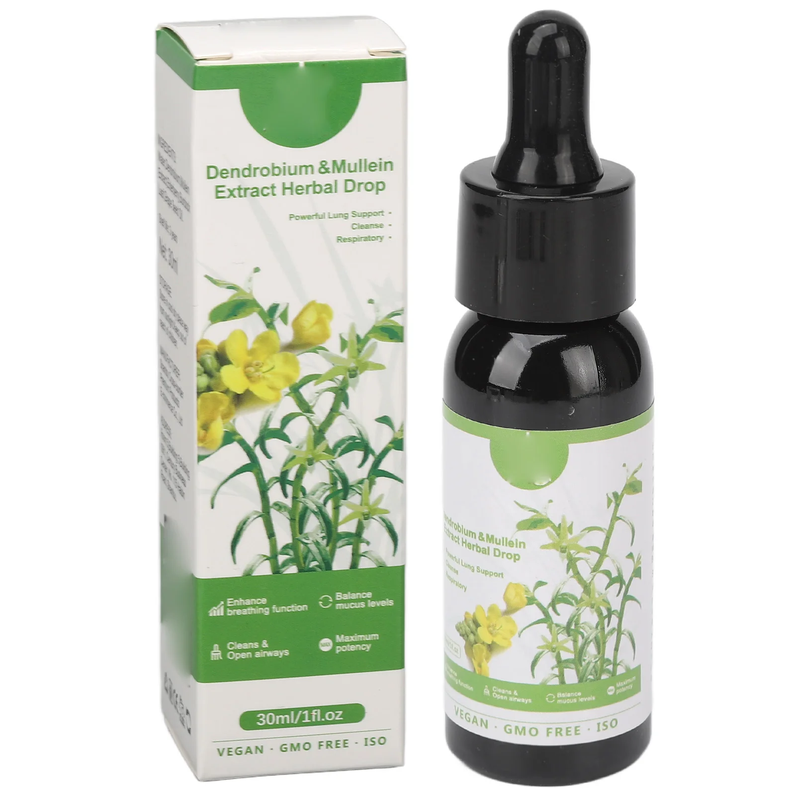Dendrobium Mullein Herbal Extract Drops Clear Breath Mucus Lung Support Serum for Health Care 30ml Clear Breath Drops