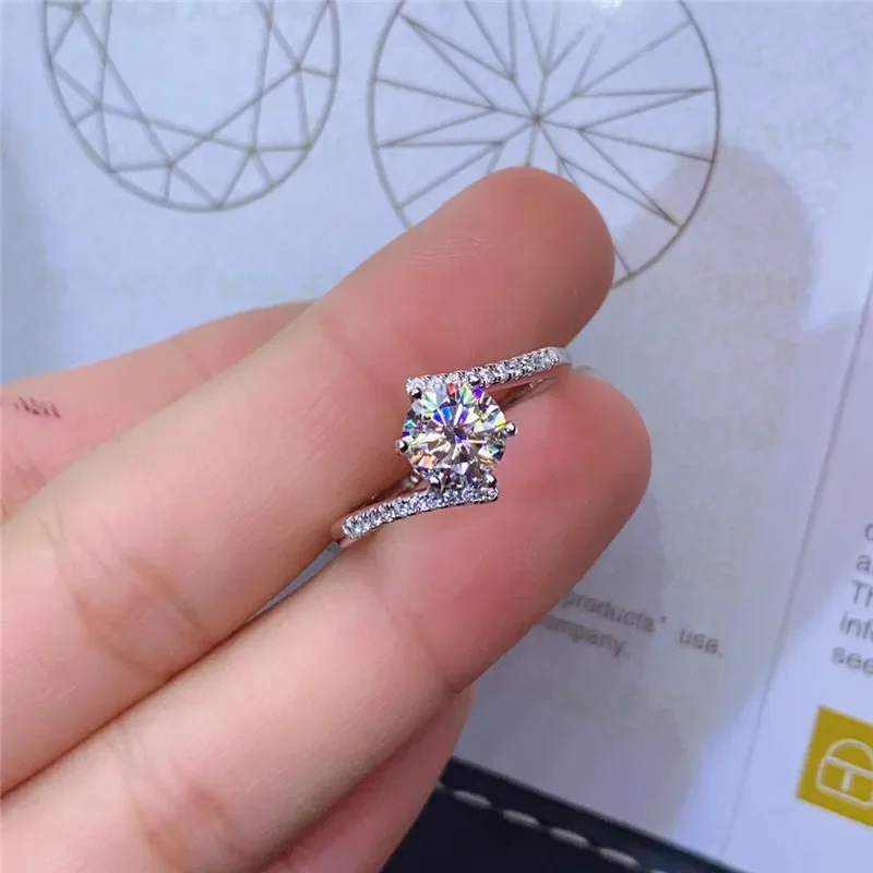 

Silver 1 Carat Excellent Cut Diamond Test Passed D Color High Clarity Moissanite Ring Female Silver 925 Wedding Party Jewelry