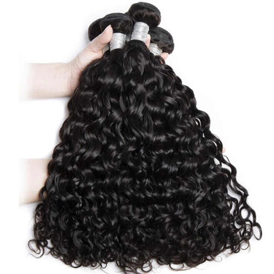 Water Wave Human Hair 4 Bundles Blackmoon Unprocessed Human Hair Natural Black Color Double Drawn Weft Extensions for Women