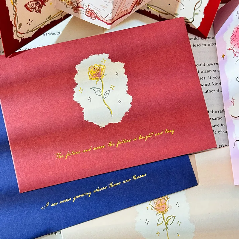 3D Pop-up Creative Card for Wife Friends Valentines Day Gift Wedding Greeting Card Birthday Flower Greeting with Envelope