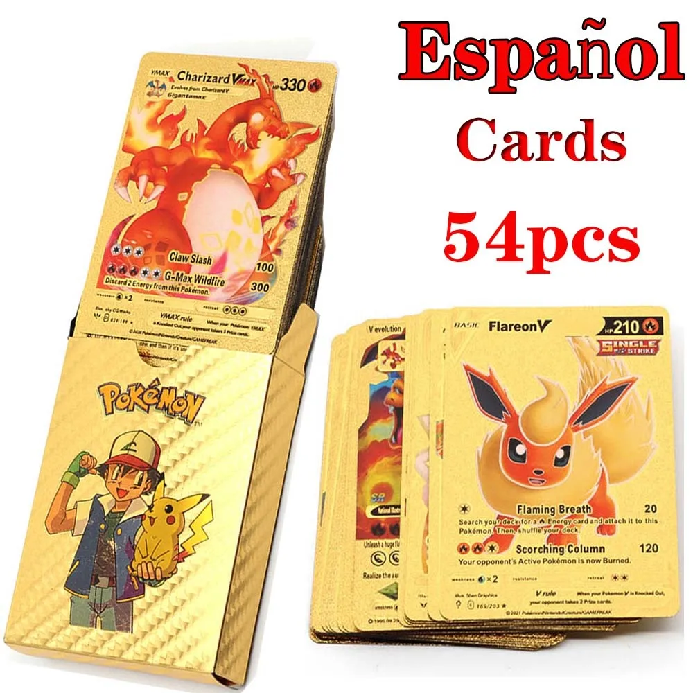 27-54 шт./компл. металлические карты pokemon Gold Vmax GX Energy Card Charizard Pikachu редкая коллекция