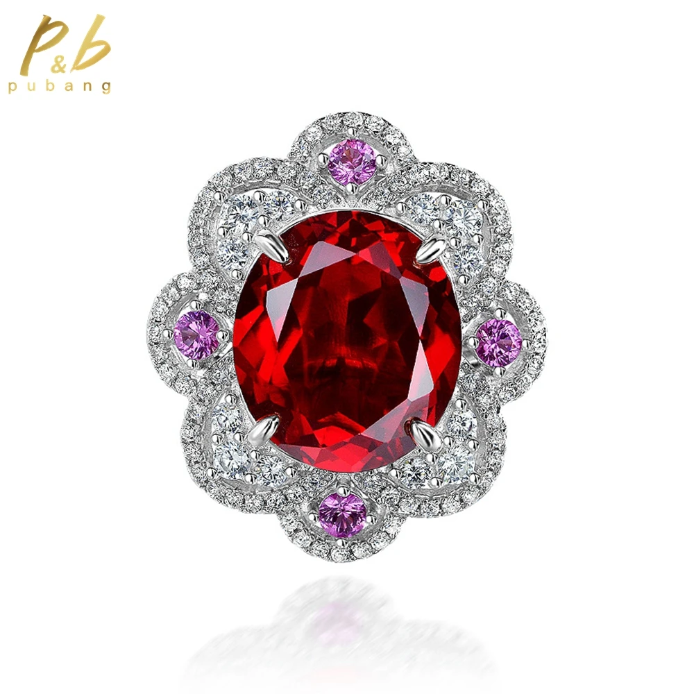 

PuBang Fine Jewelry Solid 925 Sterling Silver Vintage Diamond Ring Ruby Oval Gem Created Moissanite for Women Gift Free Shipping