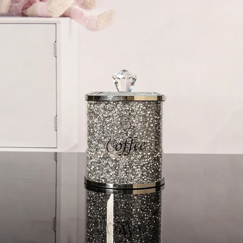 3PC Coffee Sugar Tea Storage Box Set Crystal Crushed Diamond Kitchen Storage Container Handmade Crystal Glass Coffee 5