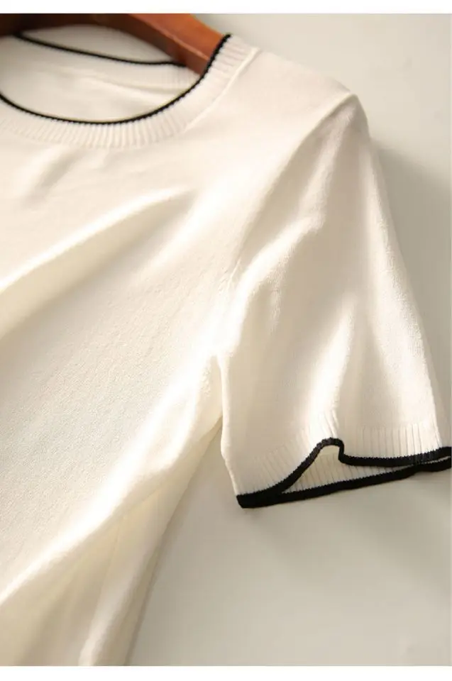 branco, top de manga curta, gola redonda, roupas femininas