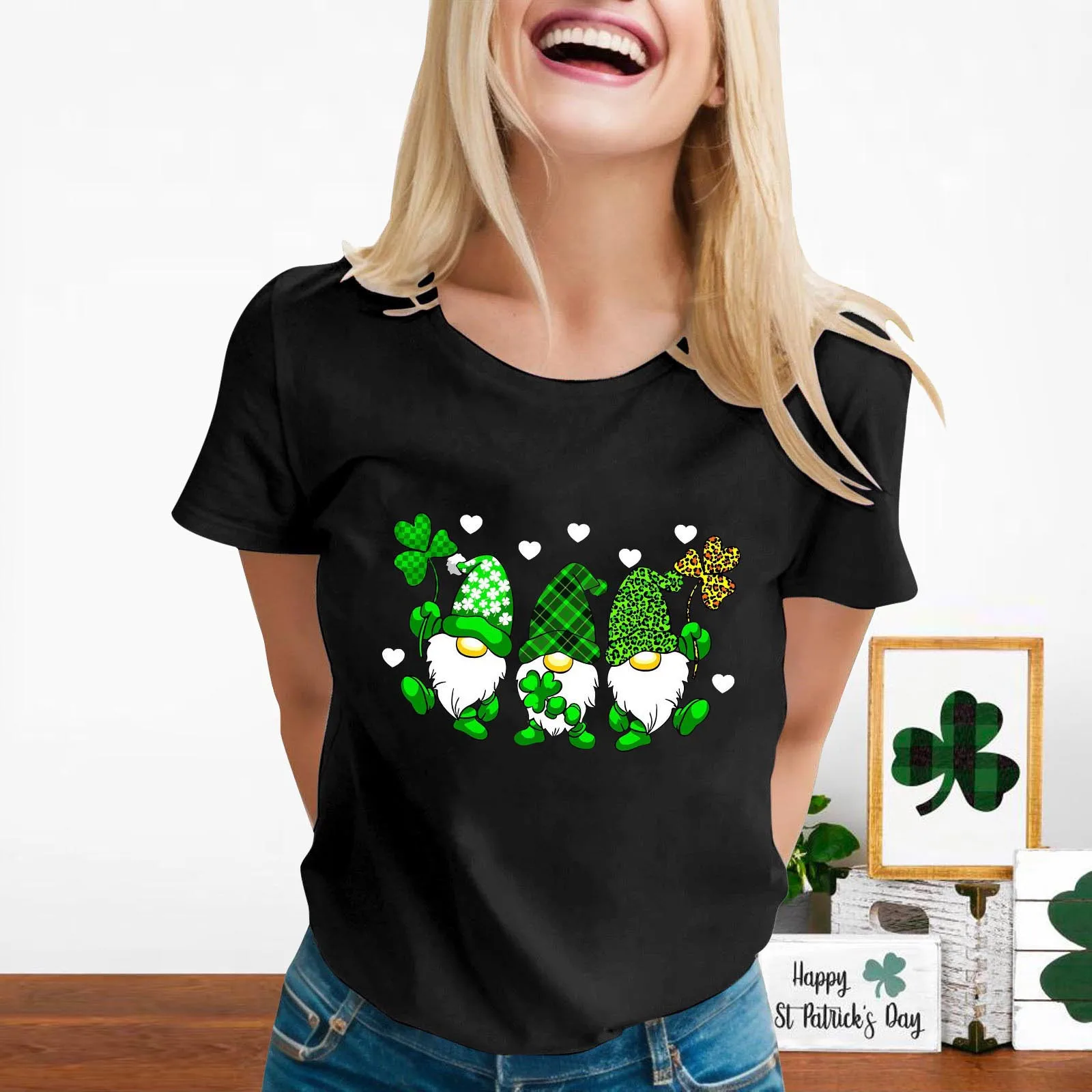 

Womens T Shirts St Patrick's Day Print Tees Short Sleeve Printed Shirts Blouse Tops Summer Spring Tee Shirts Tunic Pullover 2024