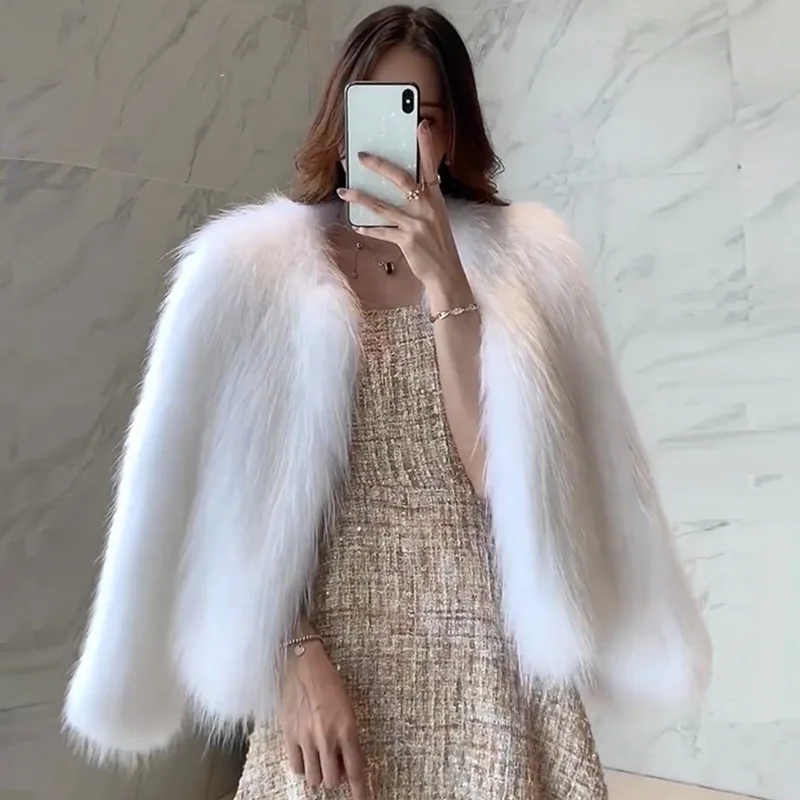 Women 2023 New Short Faux Fur Coat Slimming Imitated Mink Plush Mink Outwear Winter Fashion Pure Color Warm Casual Jacket