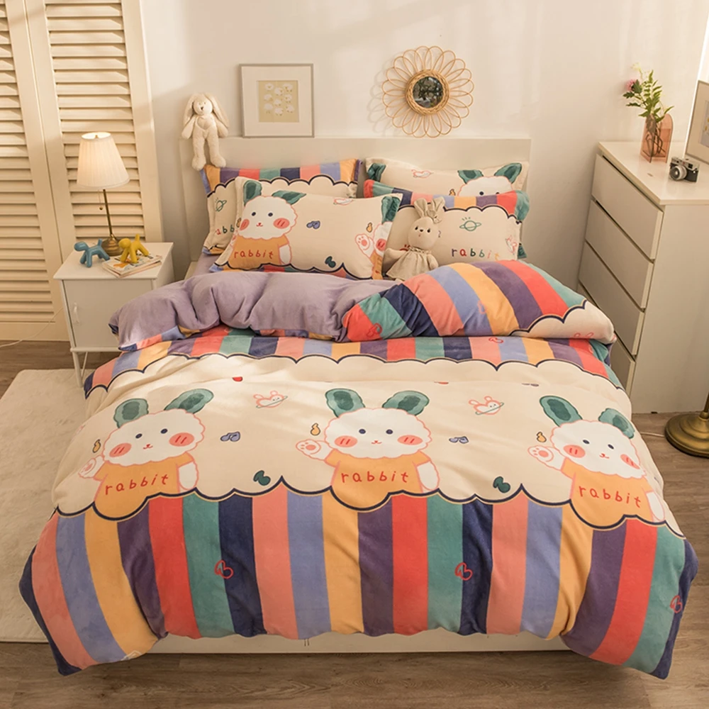 

1pc Flannel Duvet Cover Cartoon Rainbow Rabbit Quilt Cover for Kids Winter Warm housse de couette220x240cm (without pillowcase)