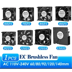 1PCS EC Brushlee Fan 6025/7025/8025/9225/9238/12025/12038/12032 AC 110V 115V 120V 220V 240V Cooling Cooler Fan Case Fan