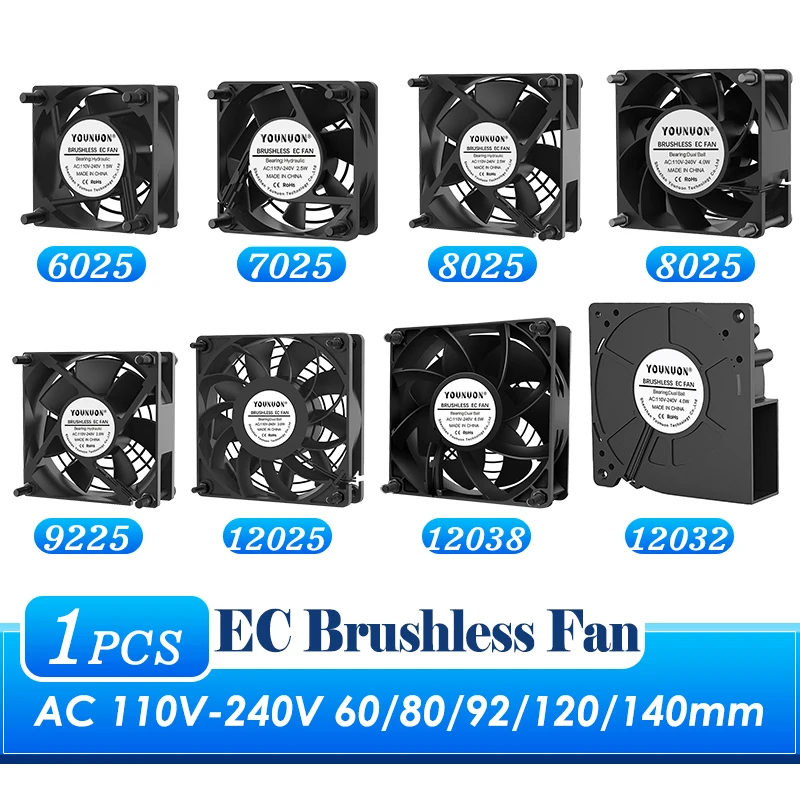 Brushlee-caixa do Ventilador de Refrigeração do ec 6025 7025 8025 9225 9238 12025 12038 12032 ca 110v 115v 120v 220v 240v 1pc