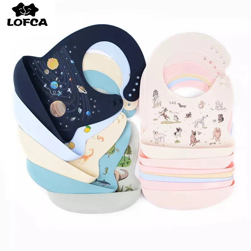 LOFCA Silicone Bibs Waterproof Saliva Dripping Banana Bibs Set Cartoon Feeding Soft Edible Aprons Baby Adjustable burp cloths Baby Accessories discount