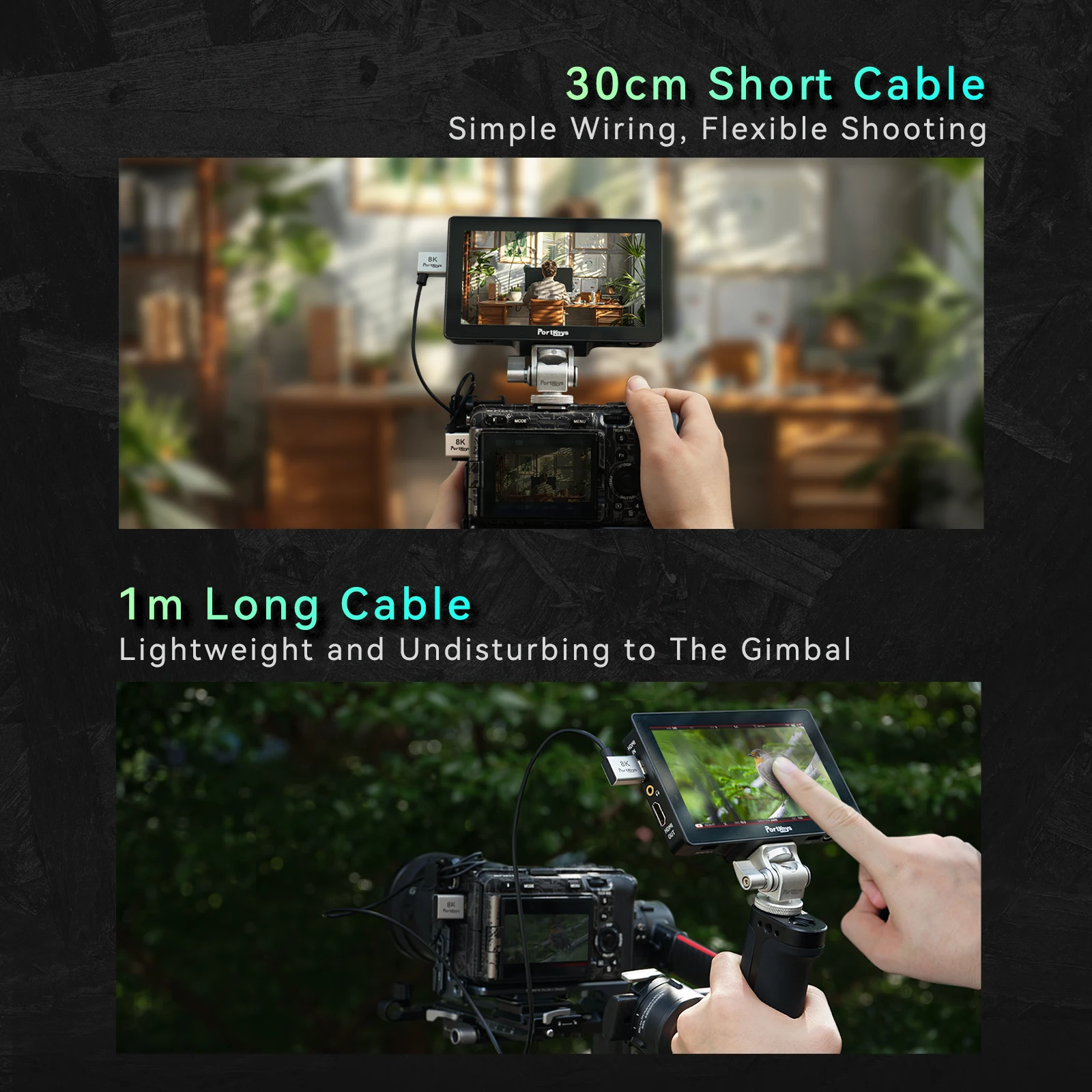 Portkeys 2.5mm Ultra-thin 8K 120Hz HDMI-compatible Cable 0.3m/1m For Camera