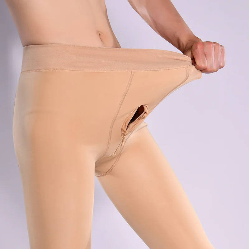 Plus Size Men Long Johns Thickening Zipper Open Crotch Footless Warm Pants Tights Leggings Hip Lifting Slim Thermal Pantyhose