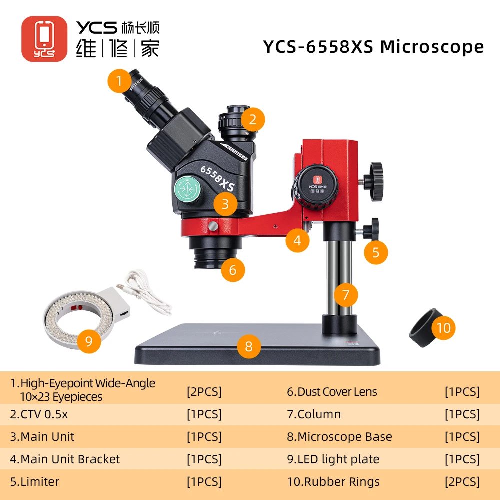 YCS 6558XS 삼안 스테레오 현미경 10X23 고접眼点 광각 접안렌즈 (0.5 CTV 144 링 라이트 4K 카메라 포함)