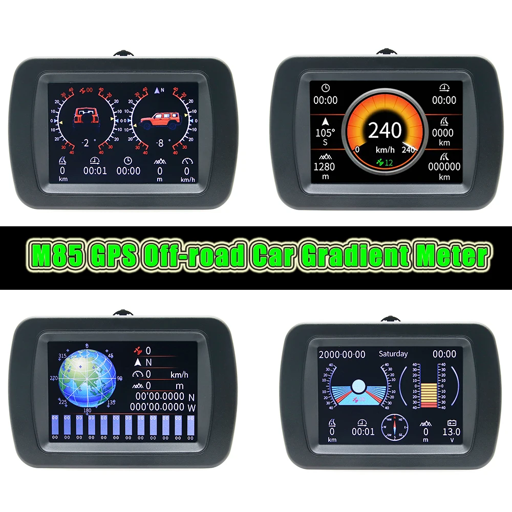 

A65 Off-Road Slope Meter GPS Speed PMH KMH Slope Meter Multifunction HUD Head Up Display Security Alarm for 12v-24v Car