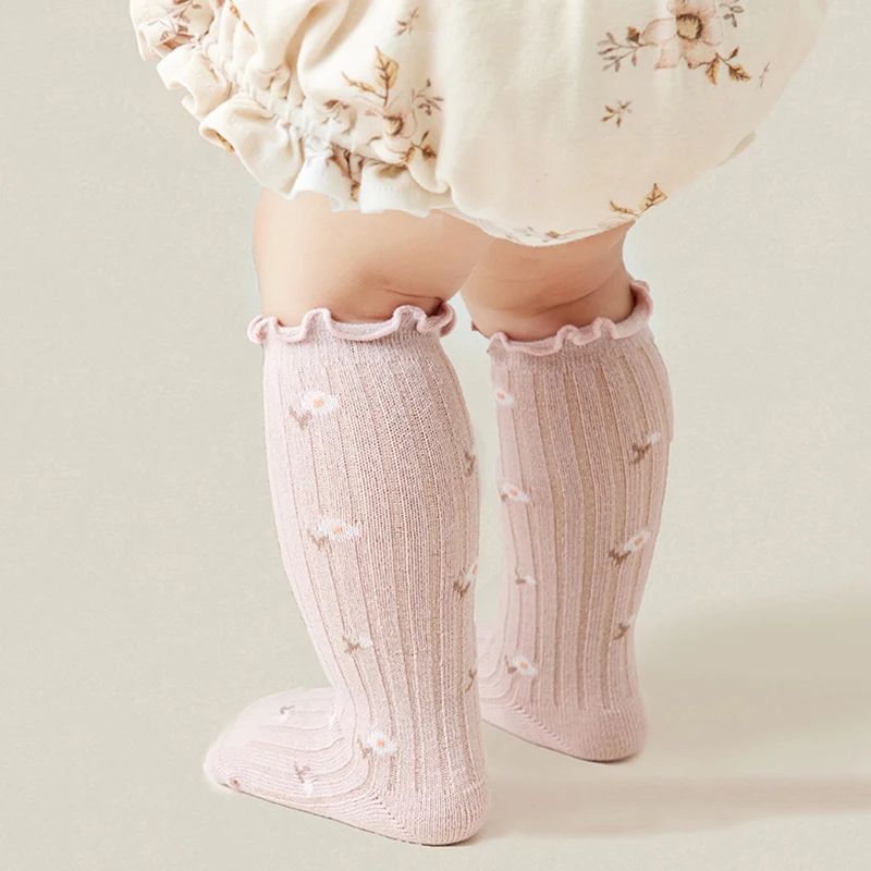 

New Spring Summer Girls Socks Knee High Floral Pattern Cute Children's Cotton Socks Soft Baby Long Socks For Newborns 0-3Y