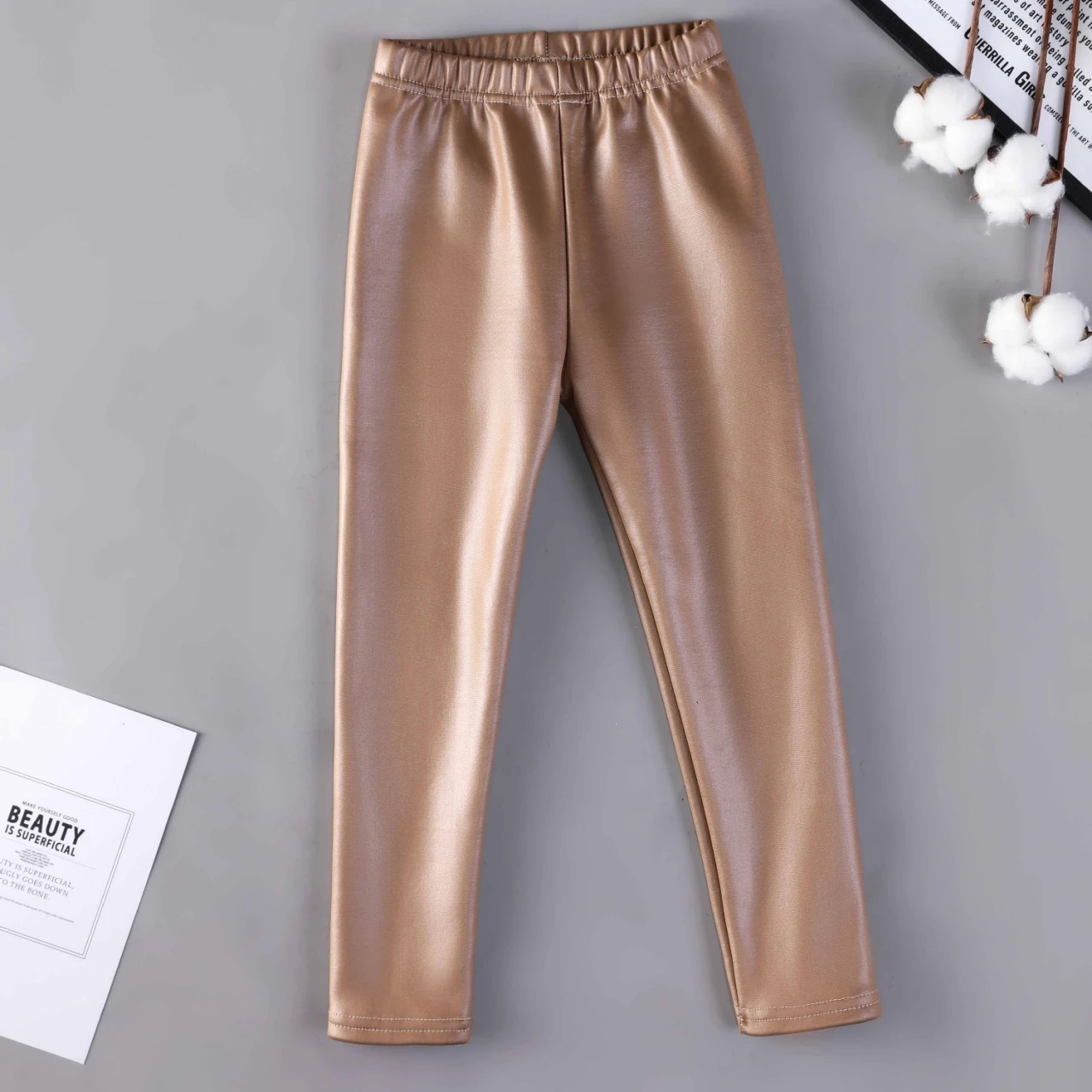 Cozy Winter Faux Leather Kids' Candy Color Leggings